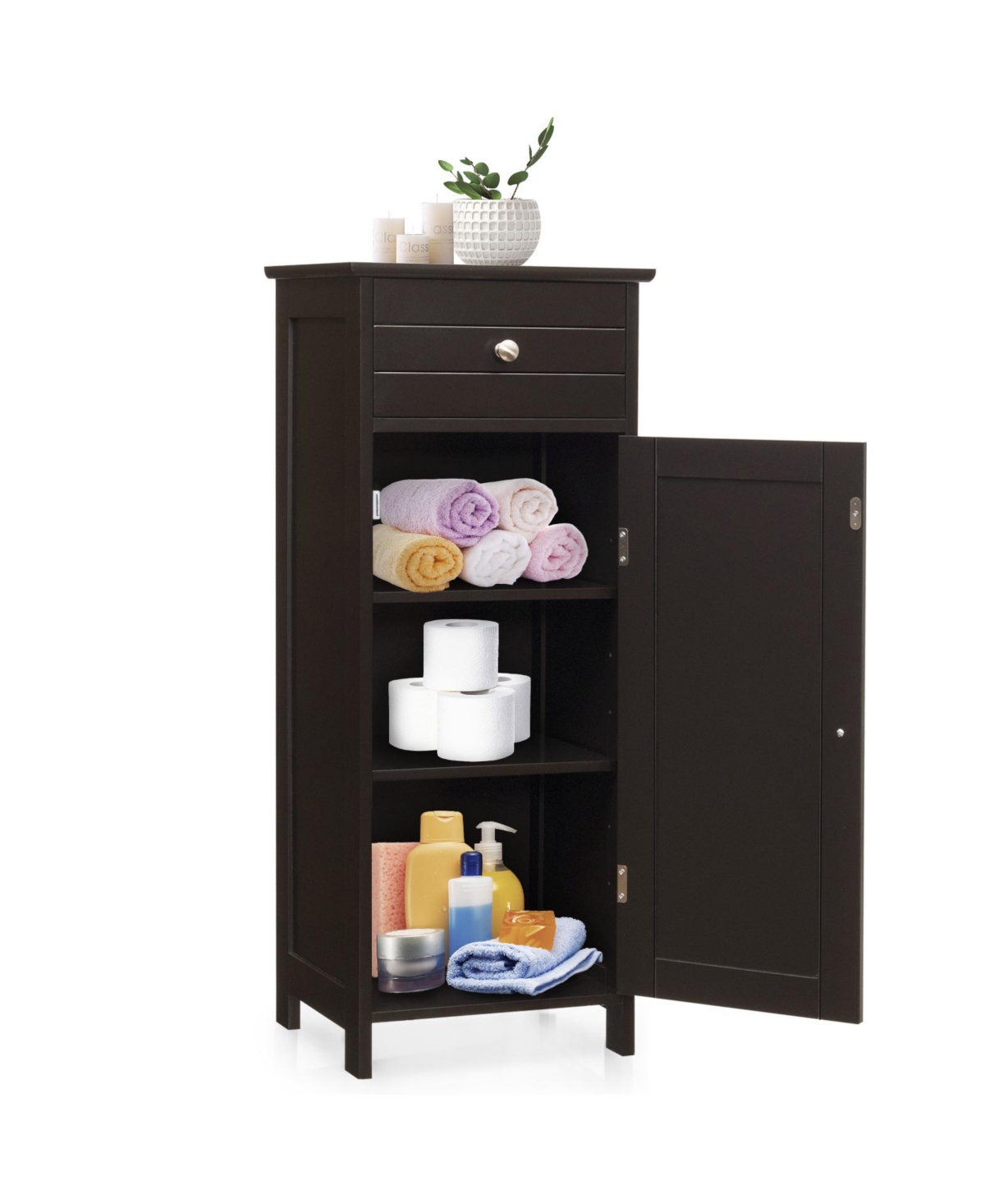 Volenca Slim Bathroom Cabinet with Drawer and Adjustable Shelf, 34-in H