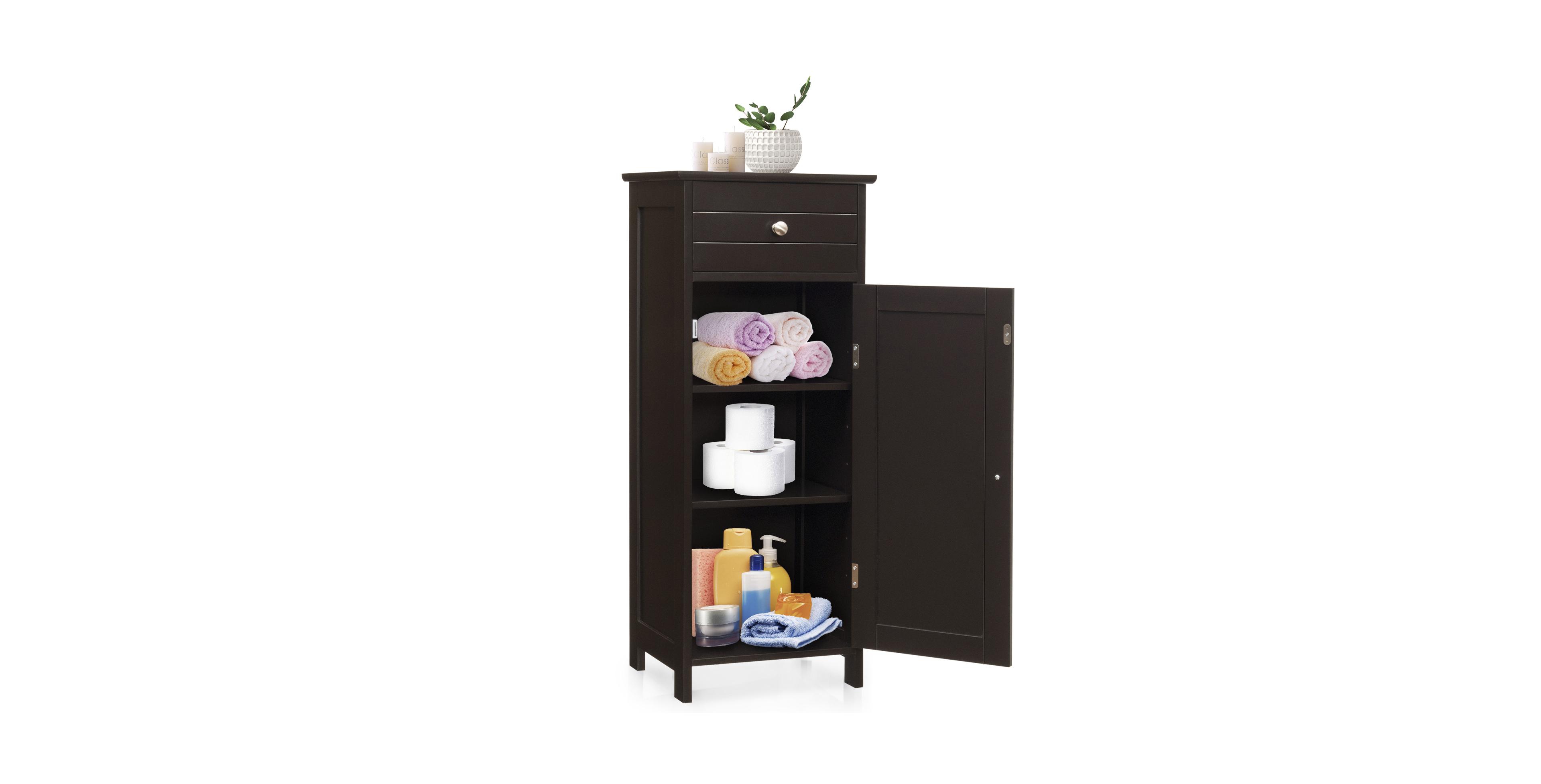Volenca Slim Bathroom Cabinet with Drawer and Adjustable Shelf, 34-in H