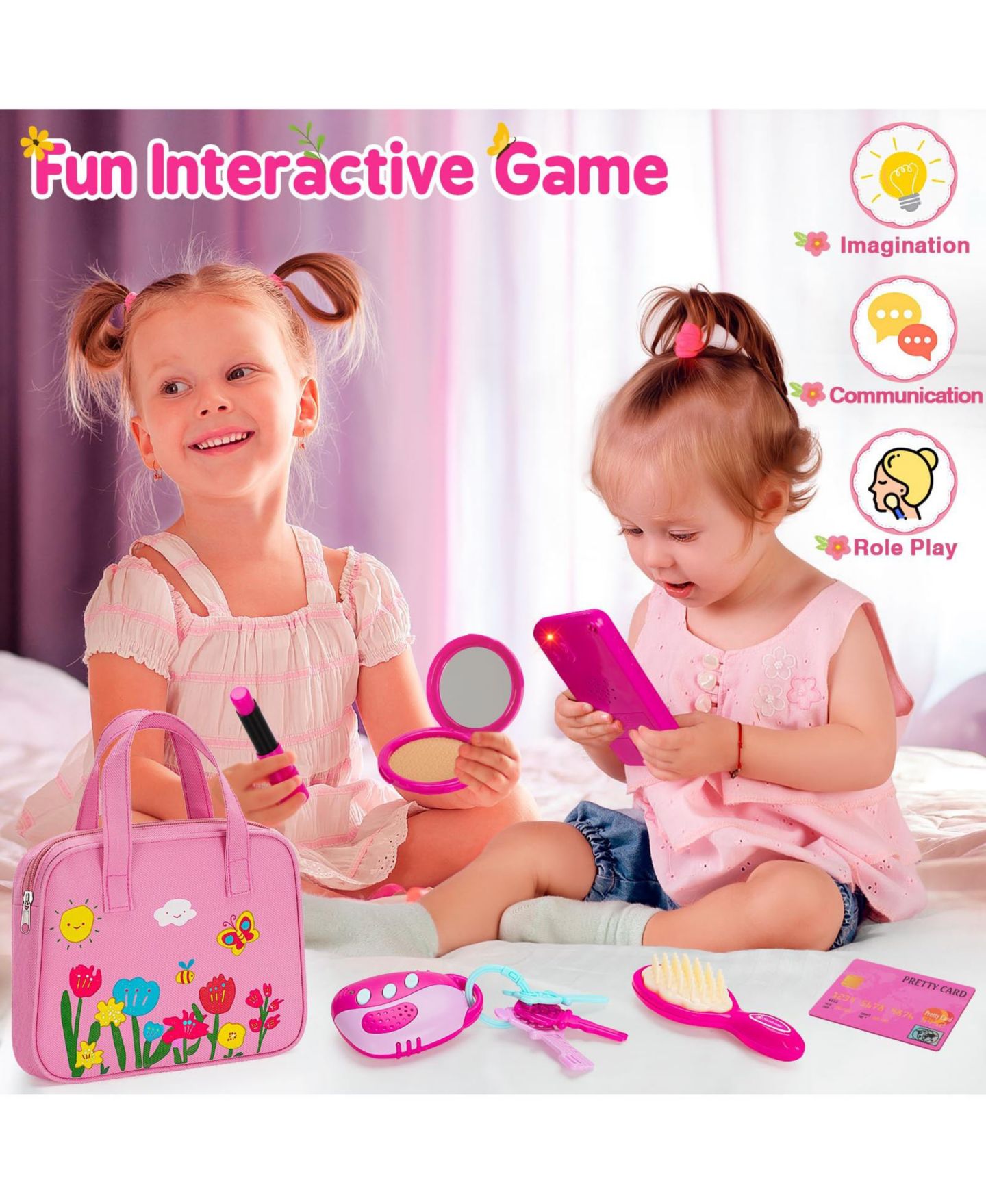 Детский игровой набор GNUADZ Princess Play Makeup Playset, 7-Piece, Ages 5+, цвет: Розовый — фото 2