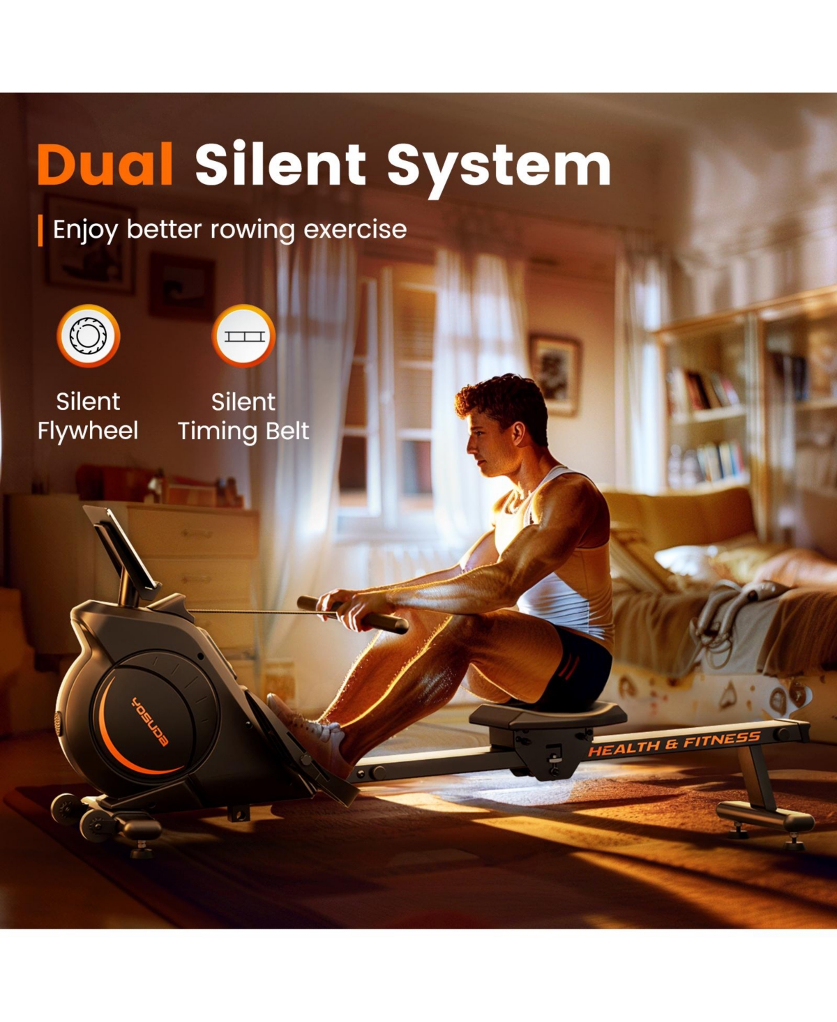 Fed Fitness Yosuda Magnetic Rowing Machine 16 Level Adjustable Resistance Bluetooth App Support Lcd Monitor with Comfortable Seat Cushion for Home Gym