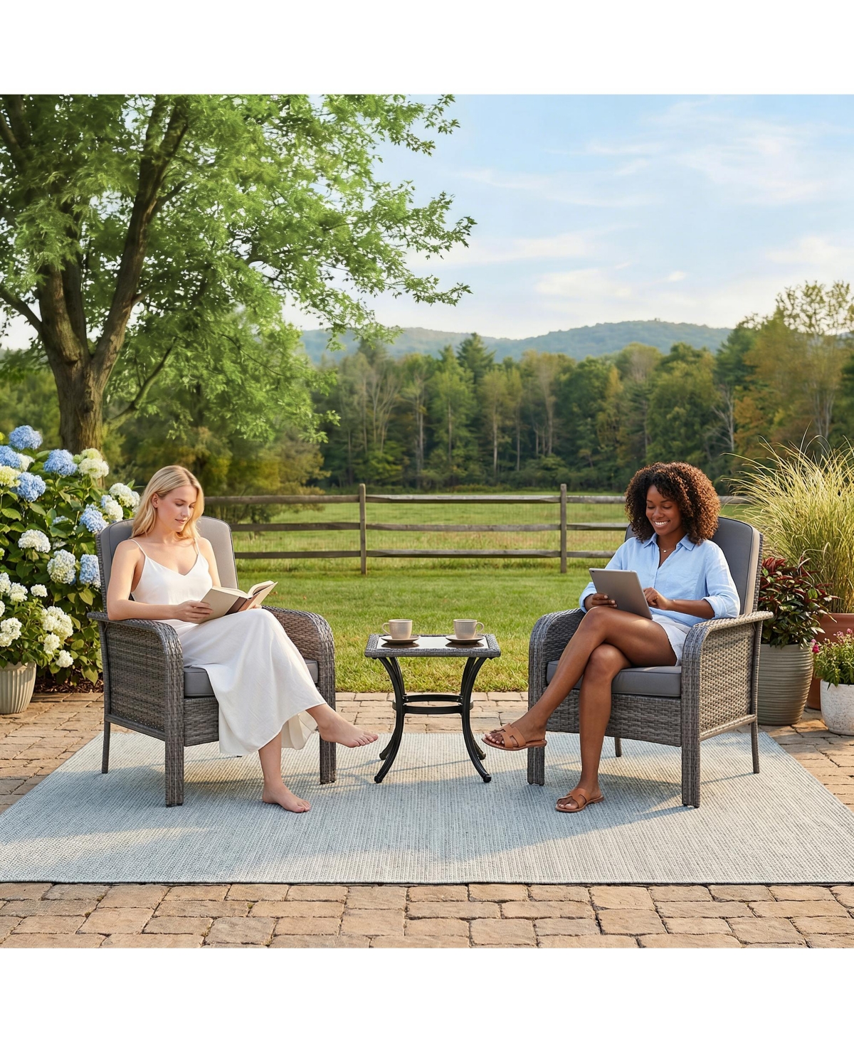 homfan Outdoor Wicker Chairs Set of 2 with High Backs and Cushions, Pe Rattan Patio Conversation Seating for Porch, Deck, Balcony