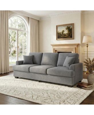 86" Corduroy Comfy Sofa, 3-Seater with 2 Throw Pillows, Cloud Couch with Deep Seats, 2 Removable Back Cushions, Modern Sofa for Living Room.