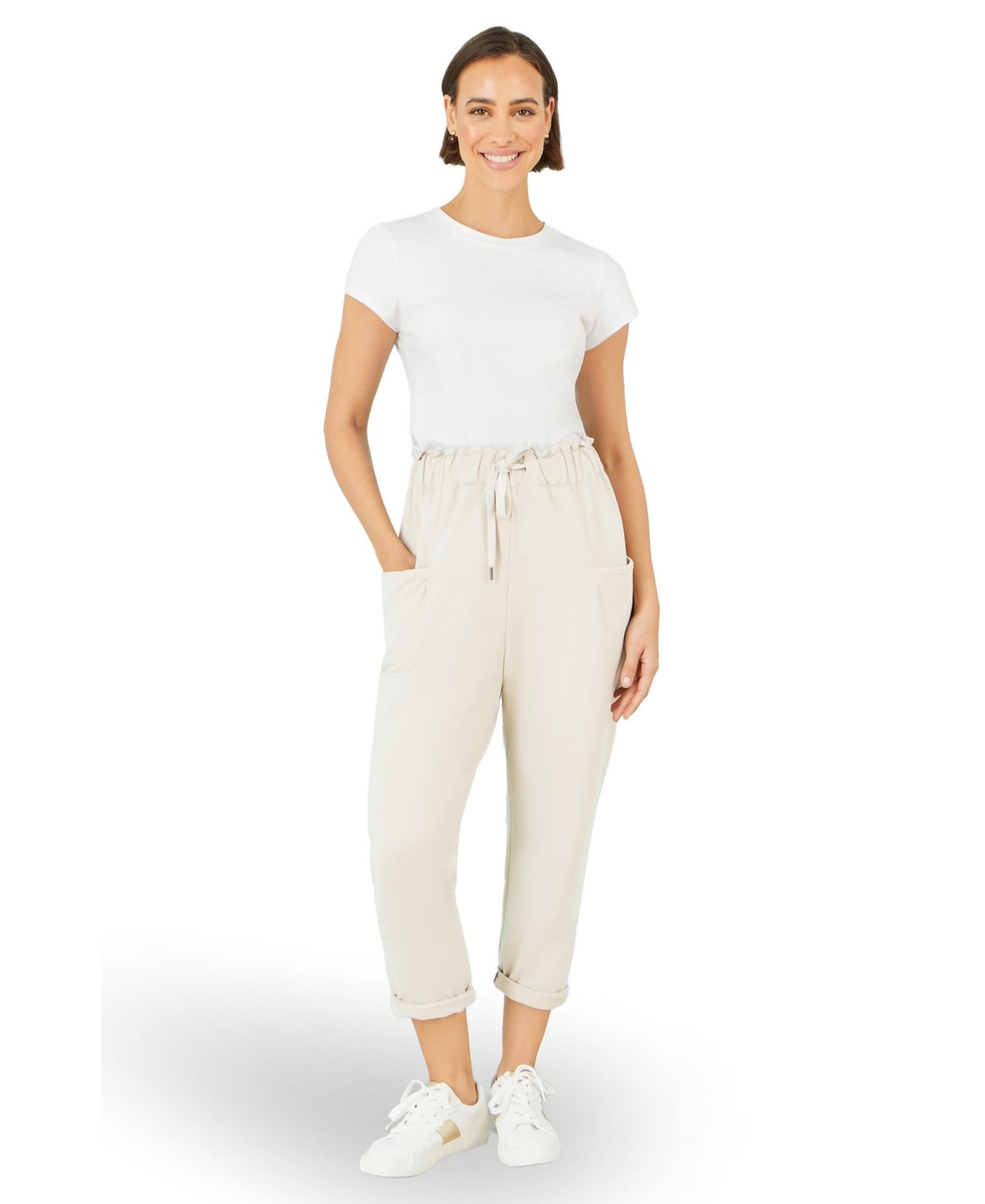 Женские брюки Yumi Cotton Relaxed Stretch, цвет: Меловой — фото 2