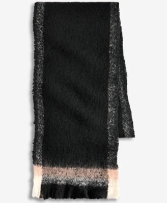 Women's Bordered Blanket Wrap with Short Fringe