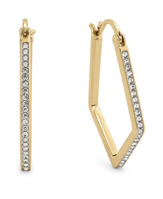 Clear Crystal Pave Geometric Hoop Earring, Gold Plate and Silver Plate