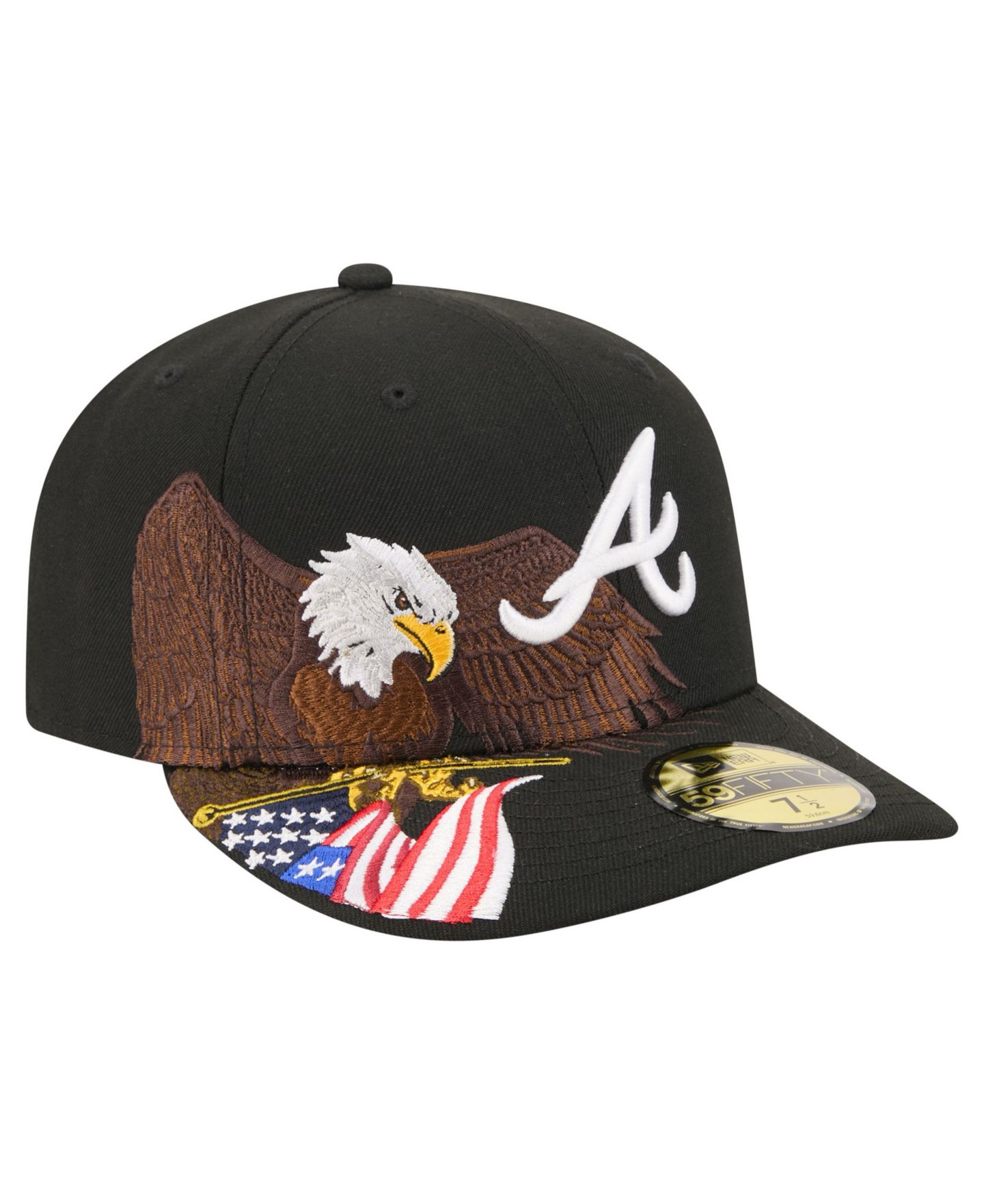 Мужская кепка New Era Black Atlanta Braves Americana Bald Eagle Pre-Curved 59FIFTY Fitted Hat — фото 1
