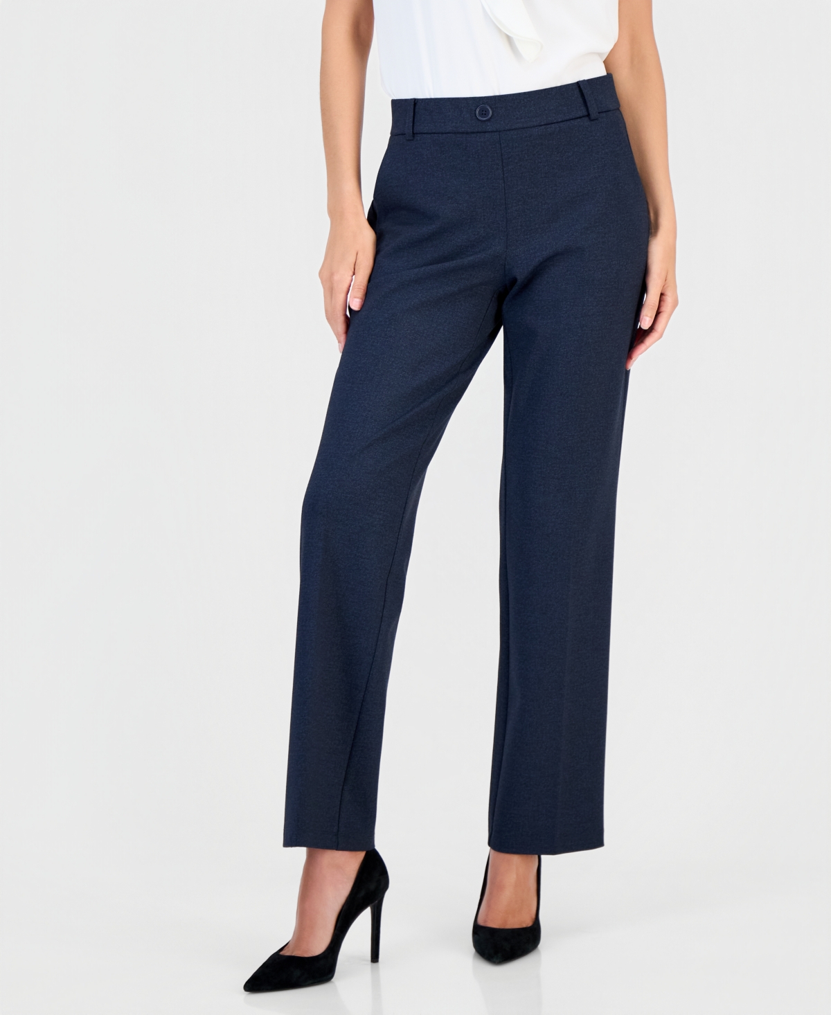 Kasper Women's Faux-Fly Pull-On Straight-Leg Pants