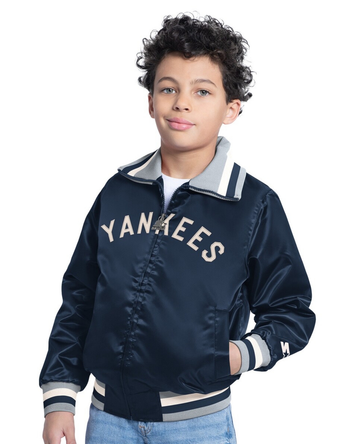 Starter Big Boys and Girls Navy New York Yankees The Captain Jr. Cooperstown Collection Full-Zip Varsity Jacket