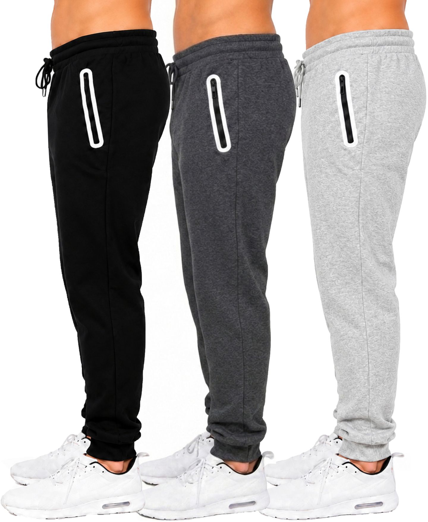 Мужские брюки Blue Ice Fleece-Lined Slim-Fit Jogger Sweatpants, 3-Pack Set, цвет: Чёрный / Угольный, вариант 1 — фото 2