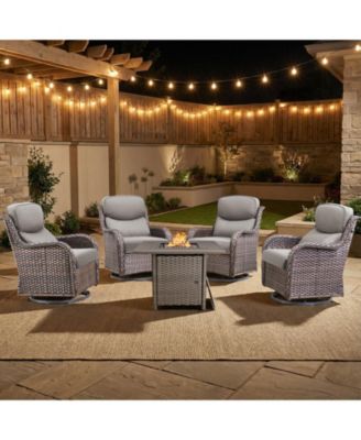 5 Pieces Fire Pit Patio Furniture Set 4 Thick Cushioned Swivel Chairs with Fire Pit Table Outdoor Conversation Set