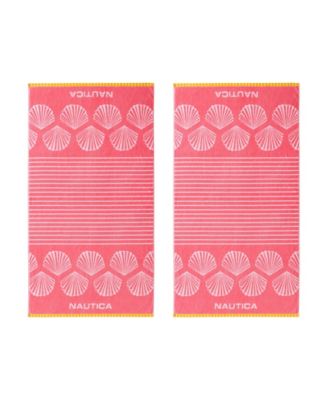 Shell Border Yarn Dyed Cotton 2-Piece Beach Towel Set