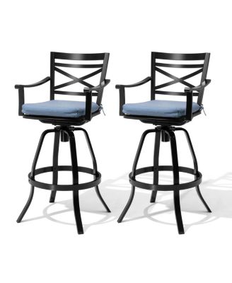 30" Aluminum Swivel Outdoor Bar Stools, Sunbrella Patio Bar Height Barstools with Back, Rust-Proof Barstools for Deck Backyard Garden