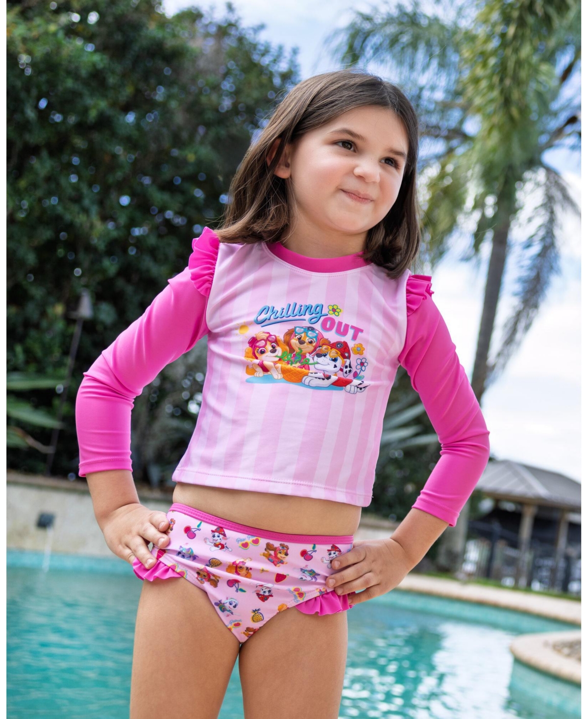 Paw Patrol Toddler Girls Swimwear 2-Piece Rash Guard and Bikini Bottom Set Upf 50+