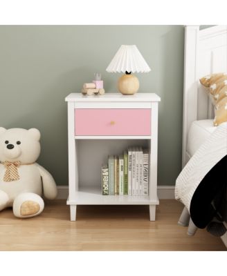 26.8"W Wooden Nightstand with Drawer and Shelf