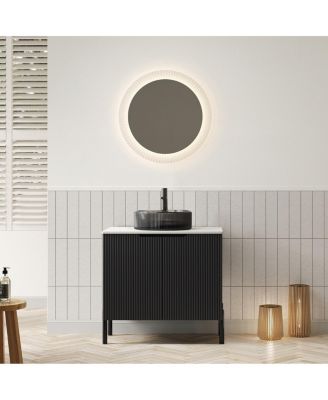 24" Scandinavian Freestanding Bathroom Vanity With Sink, Black Glass Basin, 2 Soft-Close Doors
