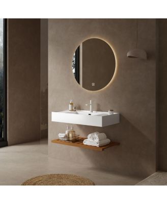 Floating Bathroom Vanity with Acrylic Integrated Sink, Wall Mounted Shelf, Modern Storage Solution for Small Bathrooms