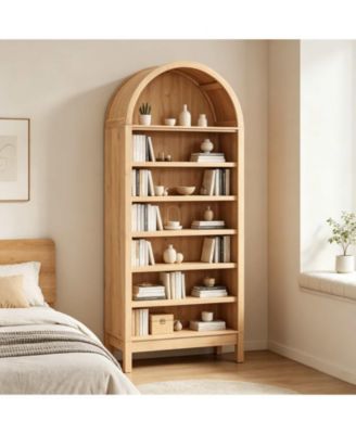 71" Tall 7 Tier Arched Bookcase Bookshelf with Adjustable Shelves, Wooden Storage Cabinet for Bedroom
