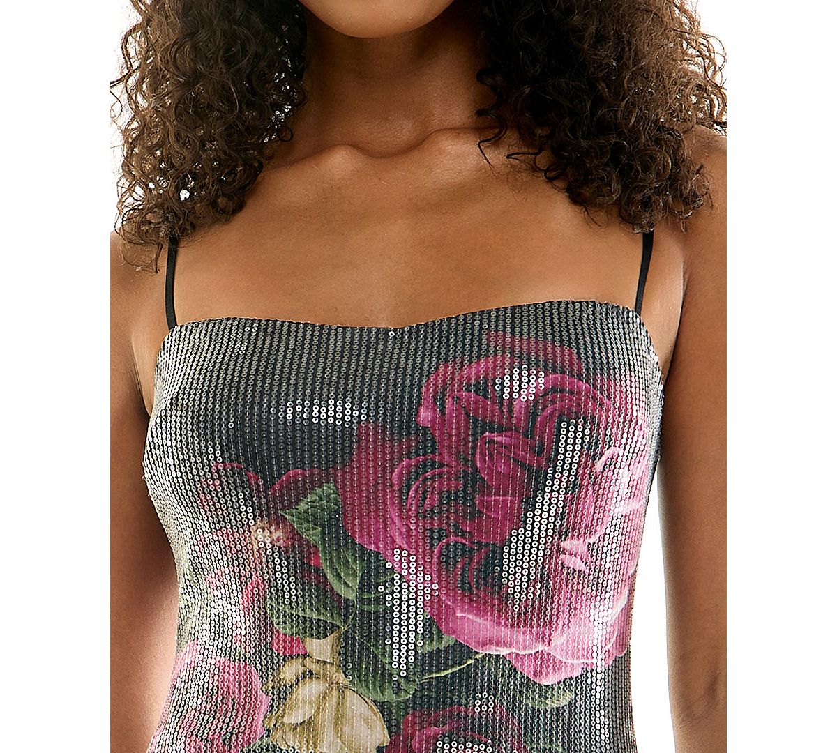 SENI & CADE Juniors' Floral Sequin Slim Sweetheart Neck Short Dress view 4 — MAYCSS fashion products