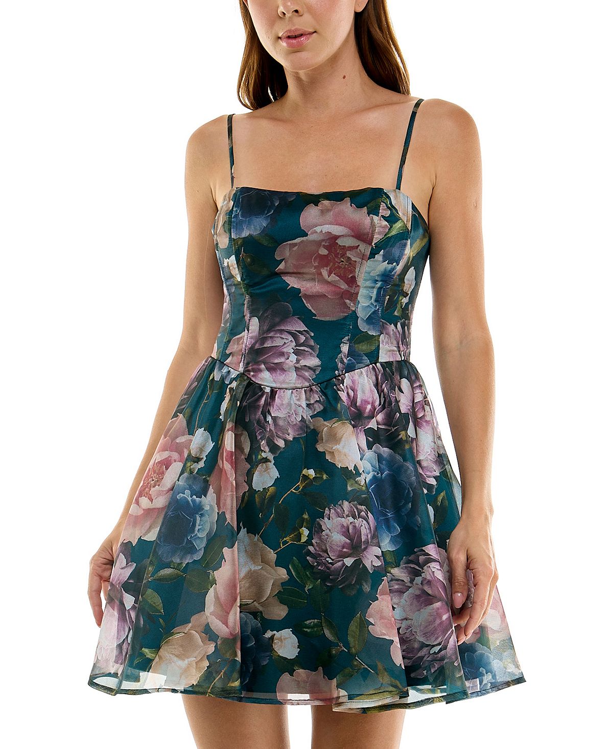 SENI & CADE Juniors' Floral Printed Square Neck Mini Dress view 2 — MAYCSS fashion products