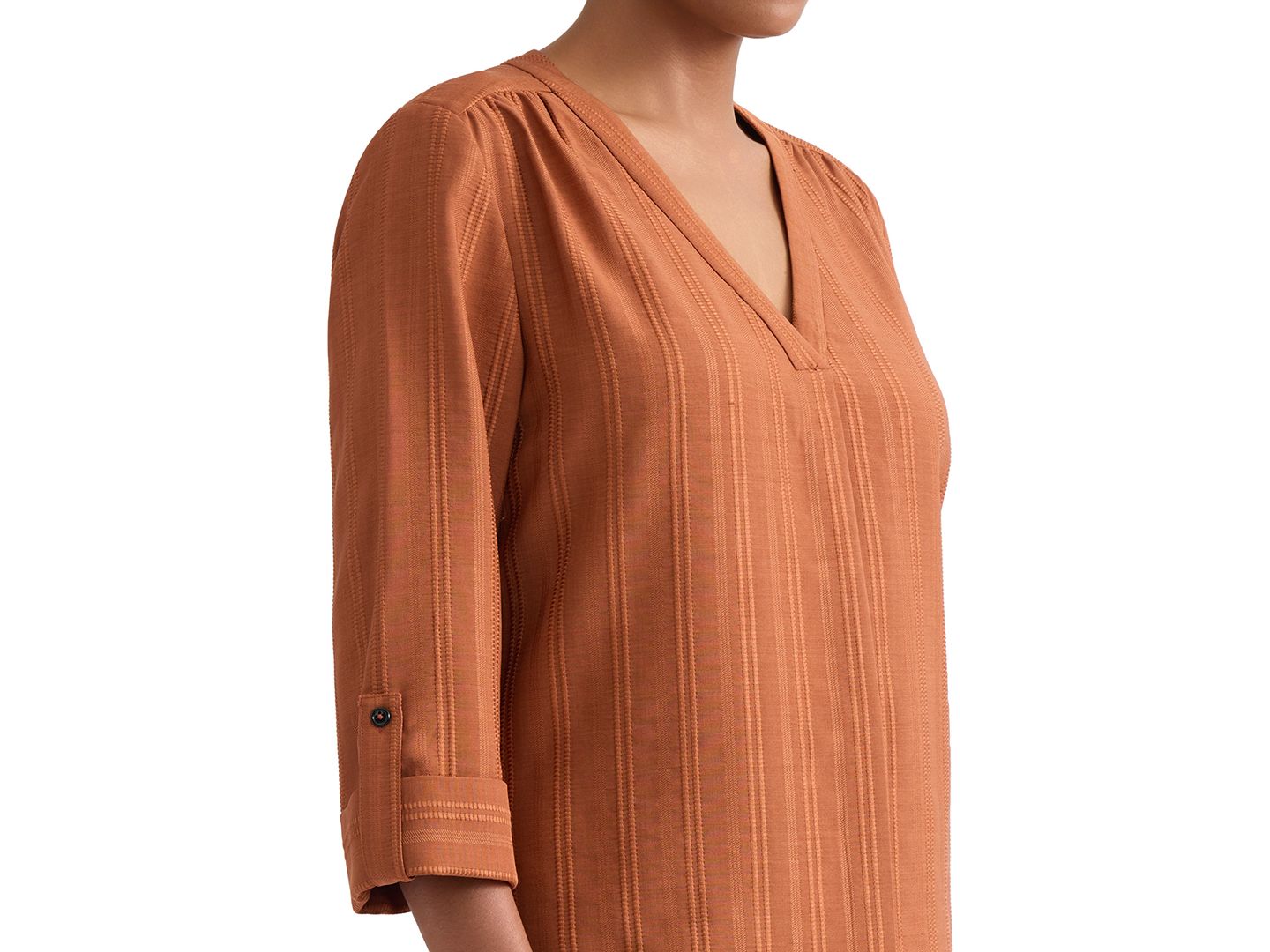Женский топ Jones New York V-Neck Pleated-Front Jacquard Top, цвет: Кленовый — фото 3