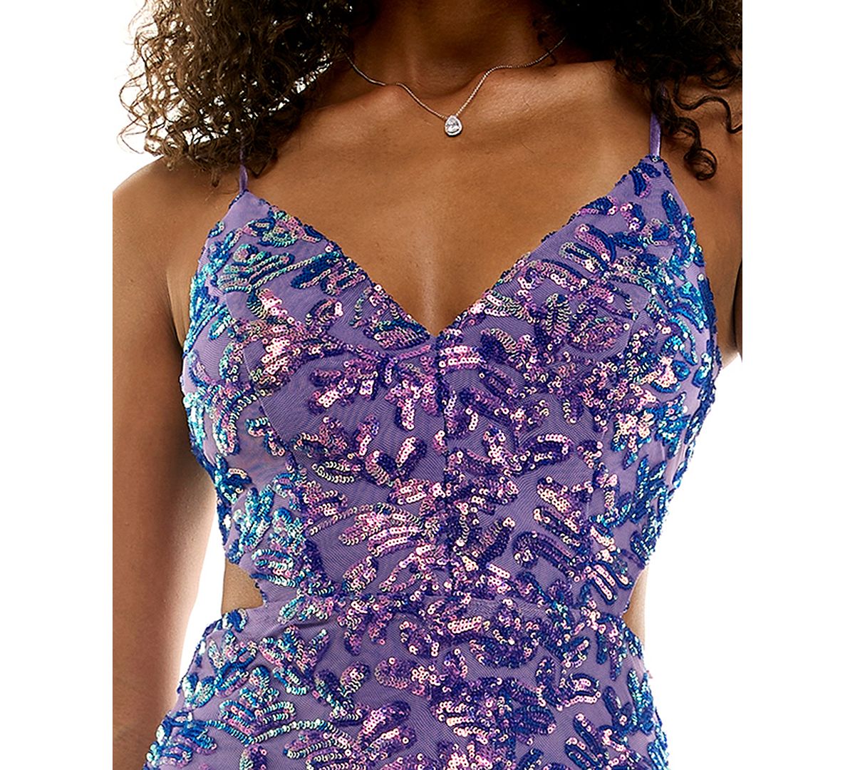 Emerald Sundae Juniors' Lace-Up Back Sequined V-Neck Short Dress view 4 — MAYCSS fashion products