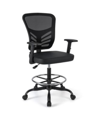Mesh Drafting Chair Adjustable Armrests Foot-Ring Lumbar Support
