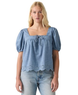 Premium Women's Darling Short-Sleeve Cutwork Blouse