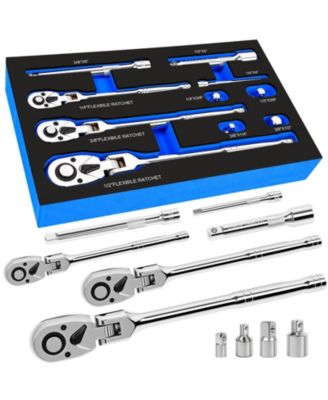 Flex Head Ratchet Set Swivel Wrench Extension Bars Adapters Quick-release Case