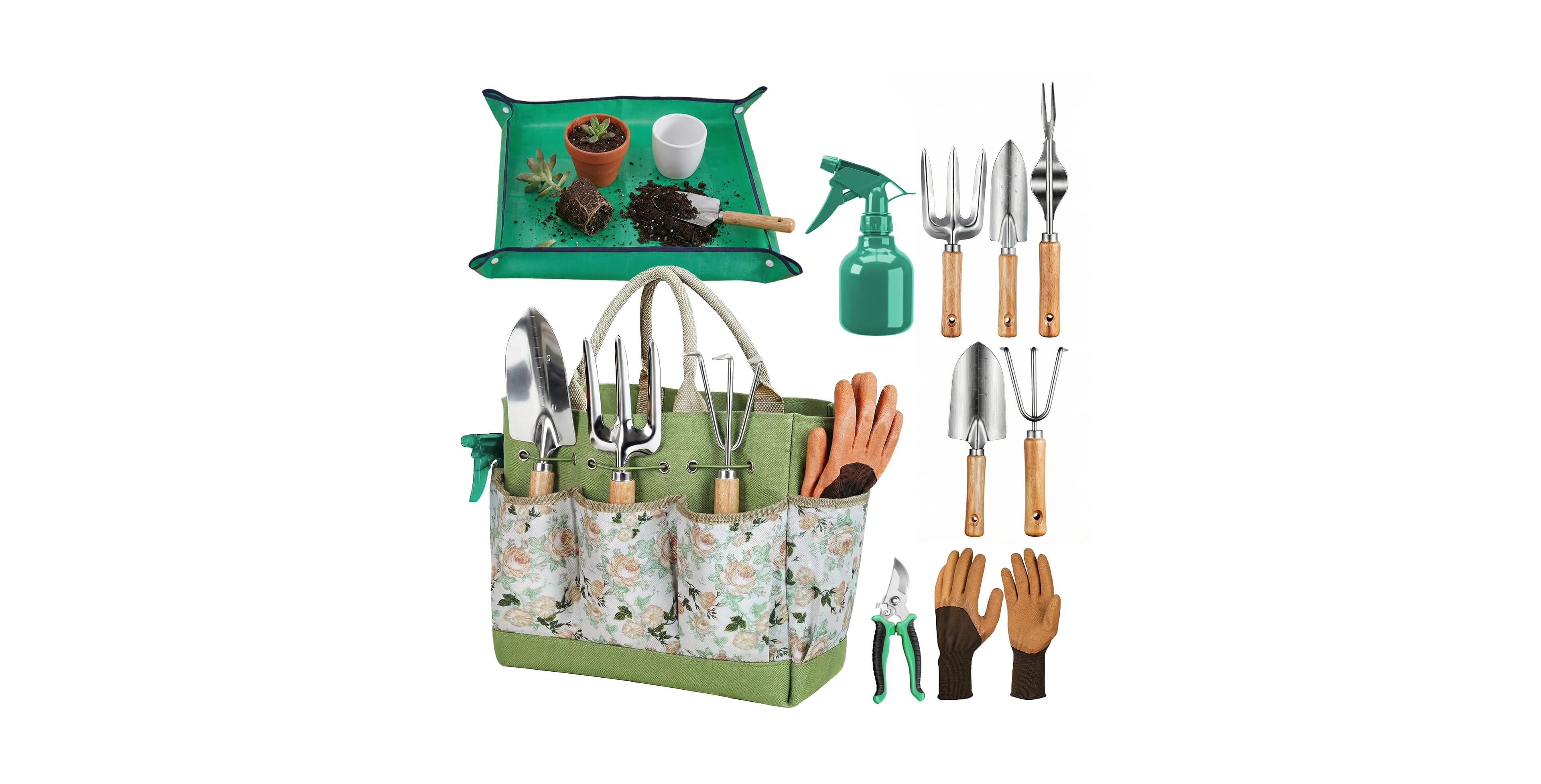 Xdovet Gardening Tool Set Heavy Duty Rust-proof With Tote Bag Repotting Mat