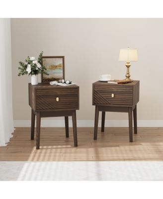 Medieval-Modern Walnut Bedside Table 2-Piece Set 15.75'' x 15.75'' x 21.65