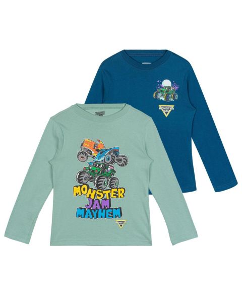 Футболки Monster Jam Long Sleeve T-Shirt 2-Pack для мальчиков-малышей, цвет: Шалфейный синий