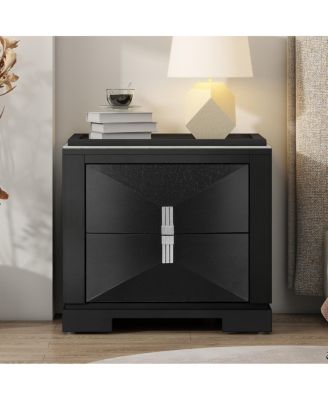 Mid-Century Modern 2-Drawer Wood Nightstand with Diamond Pattern