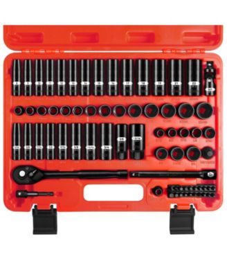 3/8inches  Drive Impact Socket Set 72pieces SAE Metric Spark Plug 6 Point Deep Shallow Ratchet Cr-V