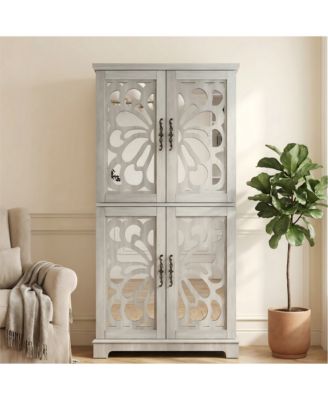 Display Sideboard Buffet with 4 Acrylic Mirrored Doors and Adjustable Shelves