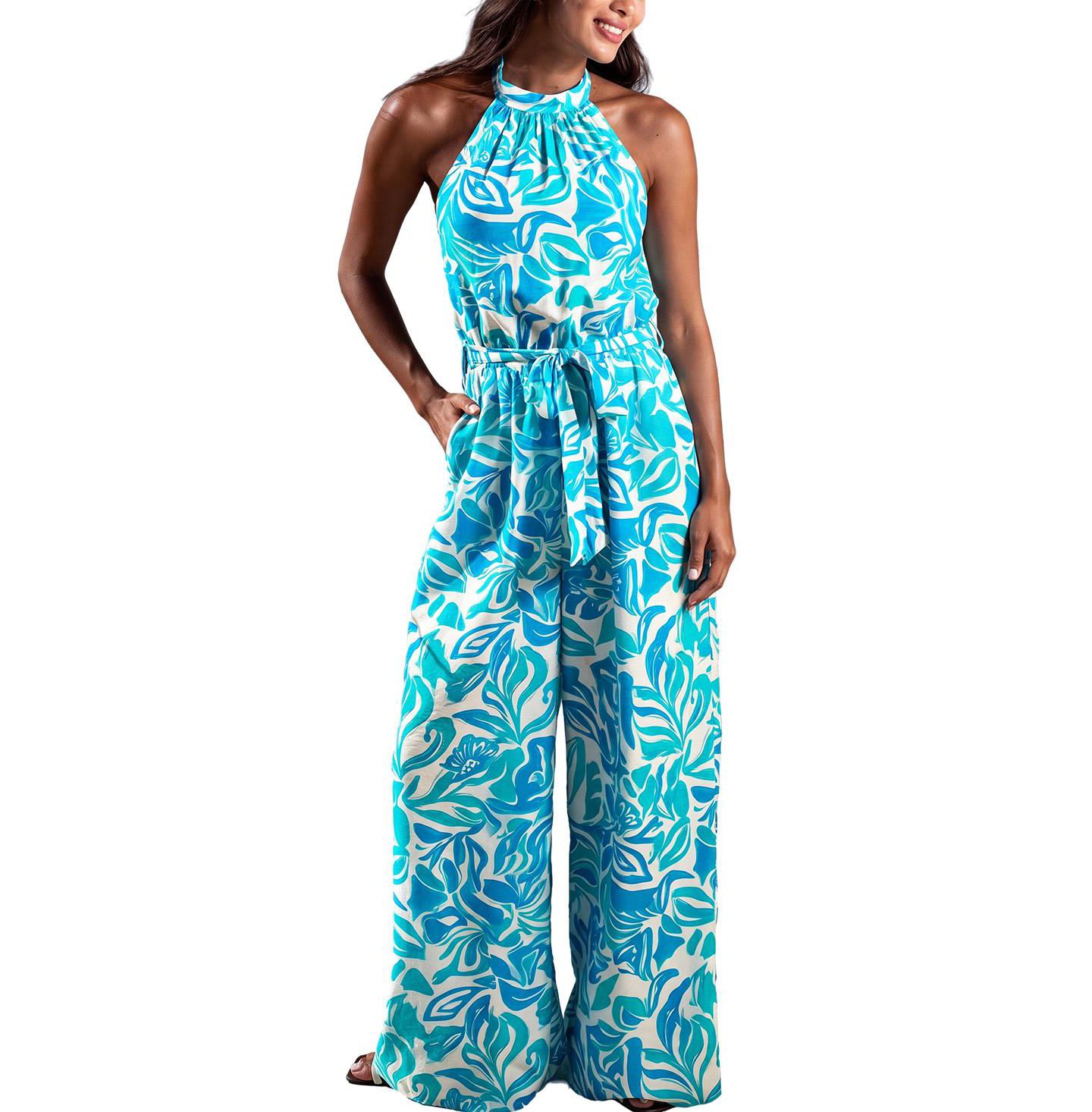 Женский комбинезон Cupshe Halter Neck Unlined Jumpsuit, цвет: Пастельный синий — фото 1