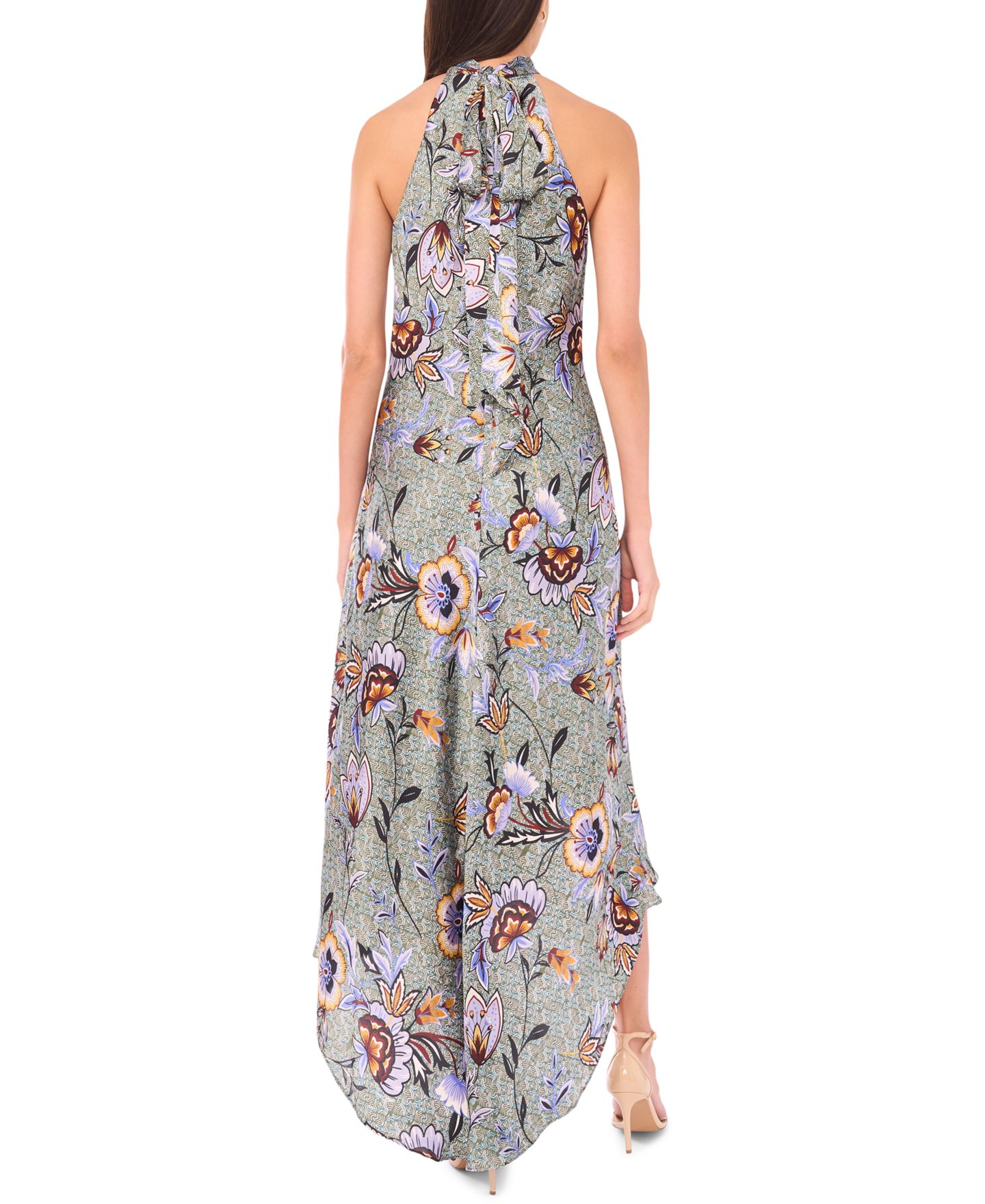 Женское платье CeCe Draped Satin Tie-Back Halter Midi, цвет: Кобальтовый / Разноцветный — фото 4
