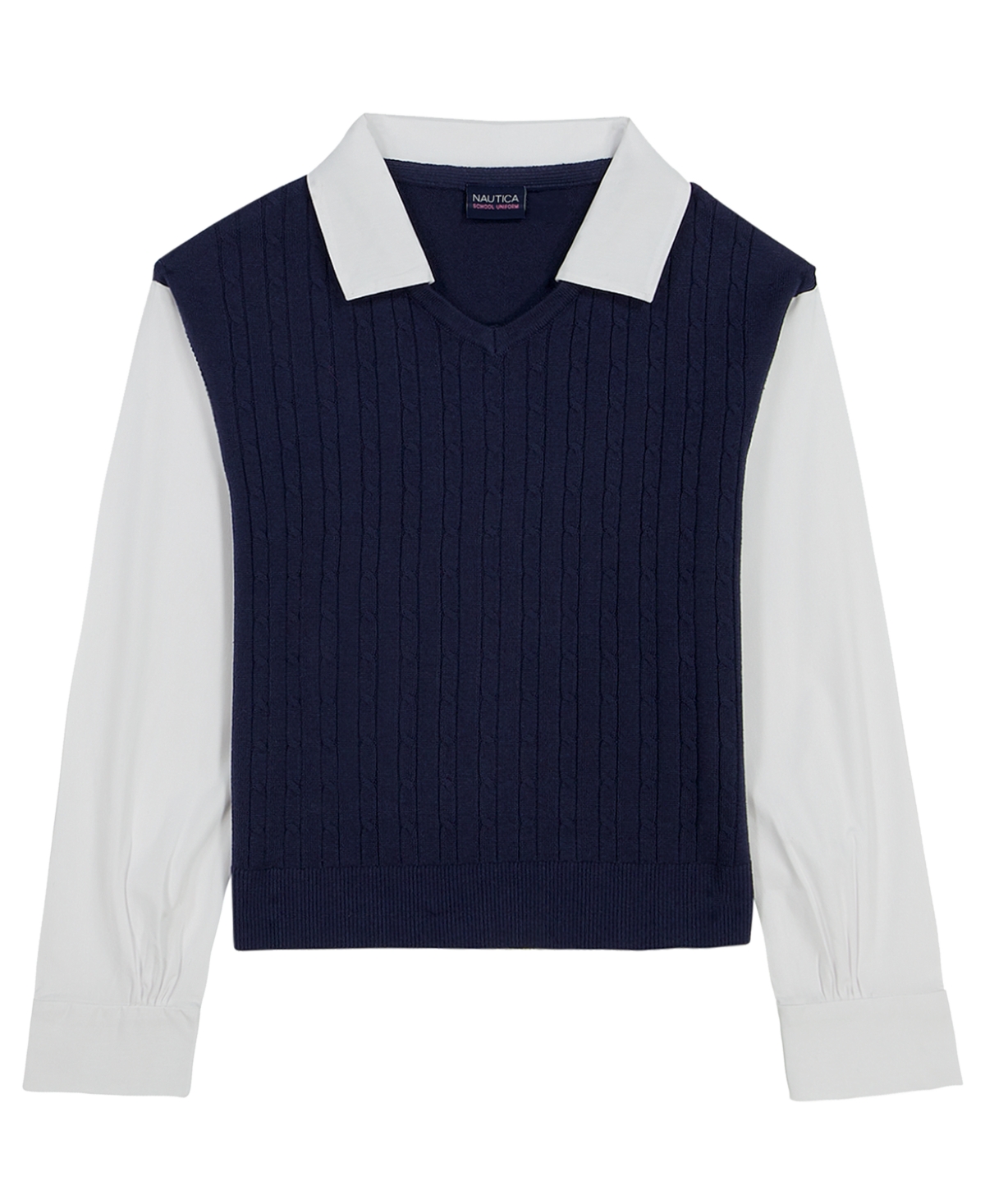 Nautica Girls' 7-16 Long-Sleeve Collared Neck Pull-On Shirt