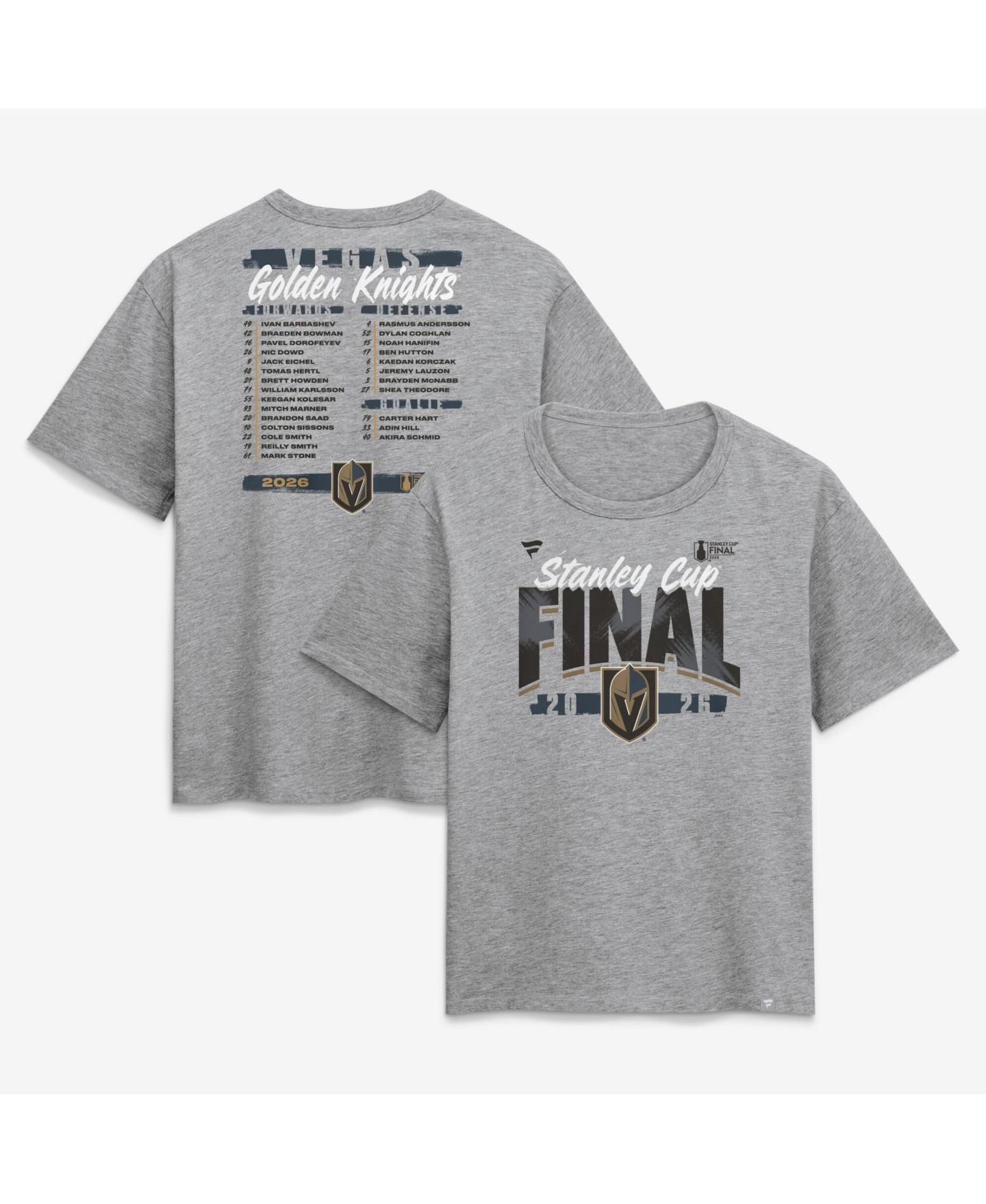 Женская футболка Fanatics Heather Gray Vegas Golden Knights 2026 Stanley Cup Final Roster — фото 1