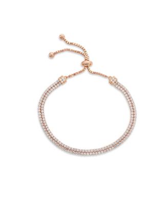 Sterling Silver Double-Strand Pave Cubic Zirconia Adjustable Bolo Tennis Bracelet