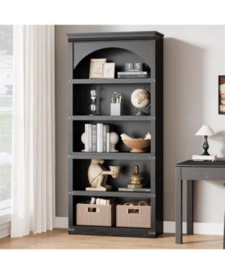 Tall Farmhouse Arched Bookcase, 5-Tier Wooden Curved Storage Bookshelf