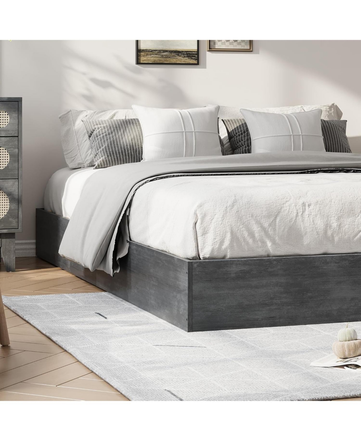 gaomon Wood Platform Bed Frame, Low Profile Bed Frame Without Headboard, Wood Slat Support, No Box Spring Needed