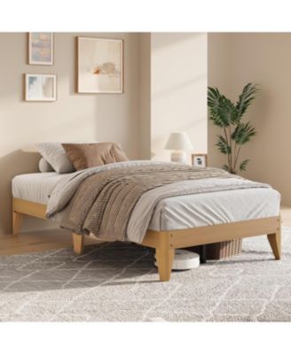 Wood Platform Bed Frame, Solid Wooden Legs and Wooden Slats Support, Sturdy Metal Central Structure, No Box Spring Needed, Easy Assembly