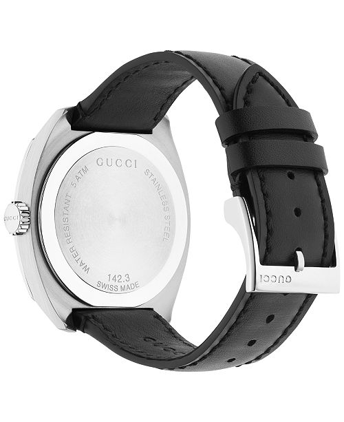 Gucci Men's GG2570 Swiss Black Leather Strap Watch 41mm YA142307 ...