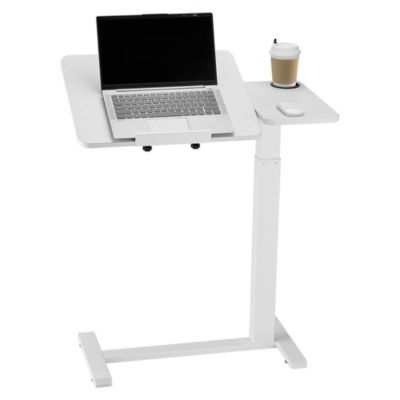 Overbed Rolling Table with Flip Desktop 4 Hidden Wheels Height Adjustable