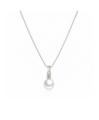 Gold-Plated Cubic Zirconia Faux Pearl Pendant Necklace