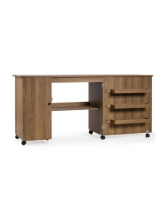 Folding Sewing Craft Table Storage Shelves Lockable Casters Cabinet