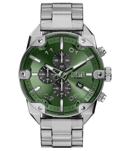 Мужские хронограф-часы Diesel Spiked Quartz из нержавеющей стали, серебристые, 49 мм