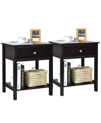 2- Piece 2-Tier Nightstand Modern Side End Table with Drawer and Open Shelf