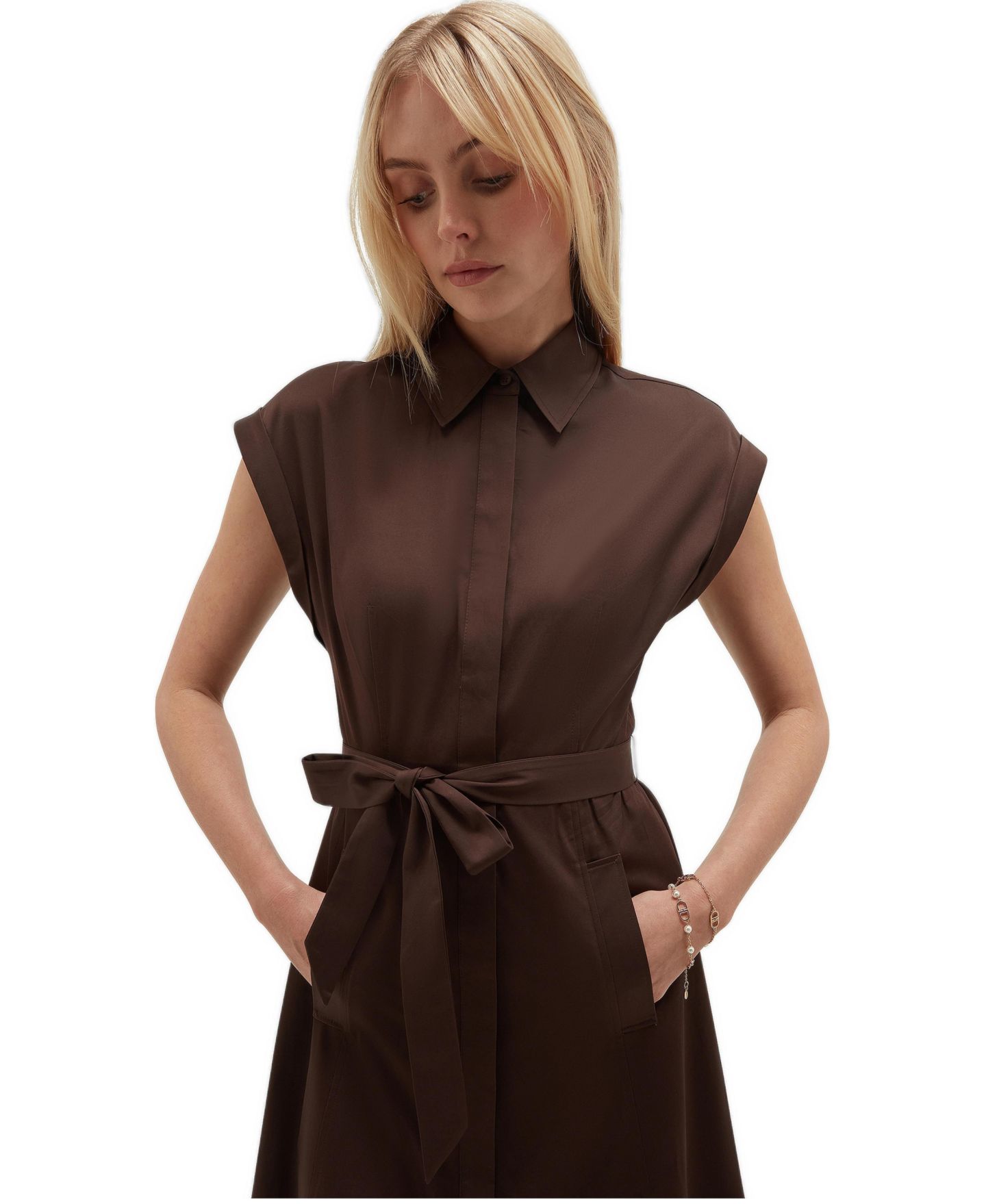 Женское платье Hobbs London Fatima Satin Print Belted Shirt Dress, цвет: Alderbrown — фото 2