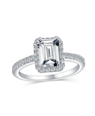 Art Deco Style Halo CZ Emerald Cut Promise Ring